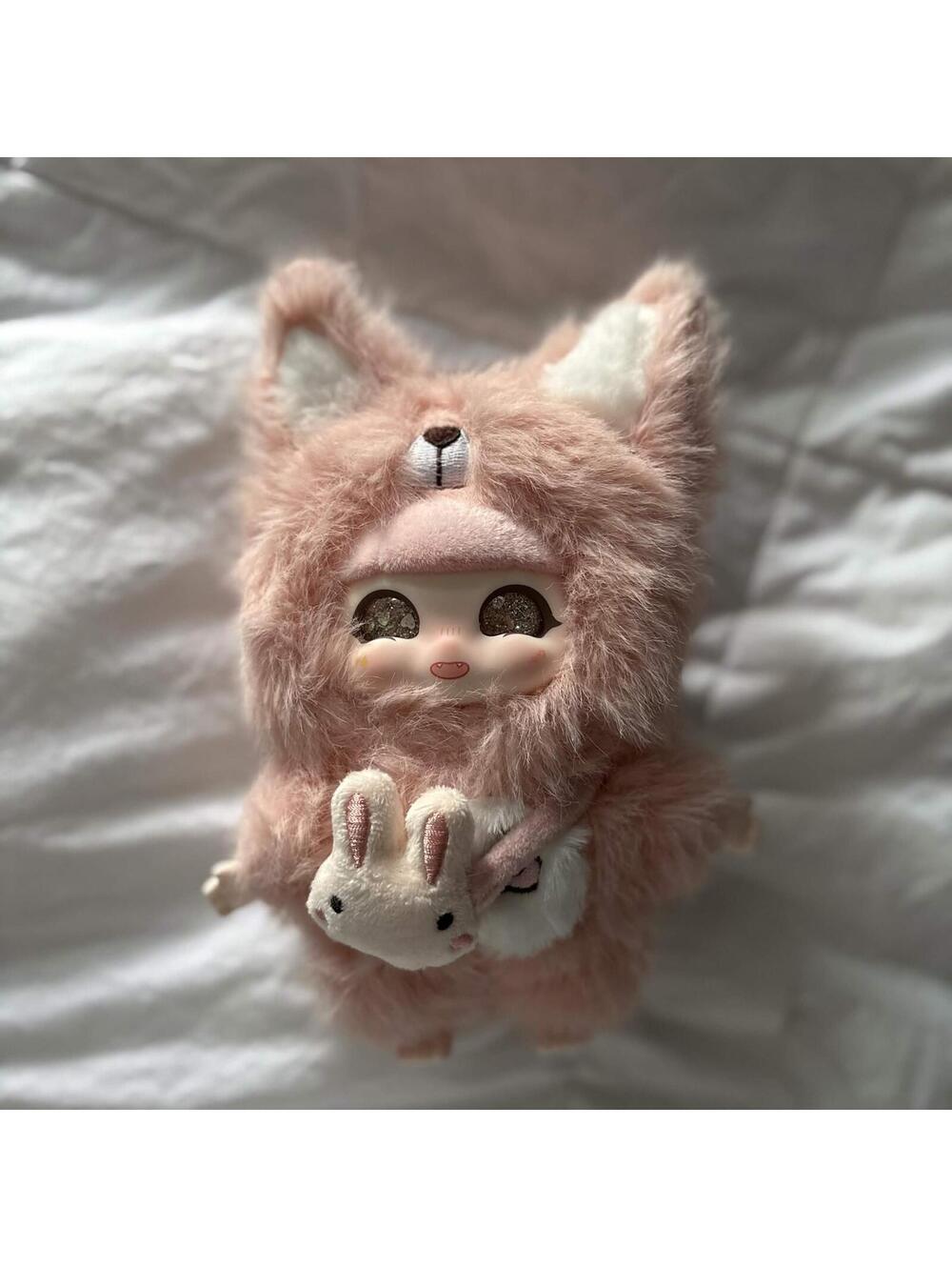 pink fox plush keychain